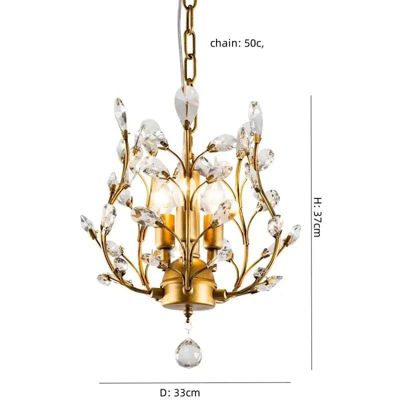 Gold-toned decorbites crystal chain pendant chandelier with delicate branch arms and clear crystal leaves for indoor decor