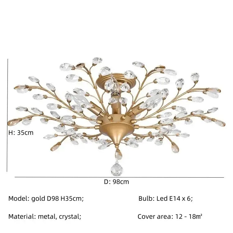 Gold-toned decorbites crystal chain pendant chandelier with delicate branch arms and clear crystal teardrop droplets