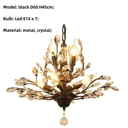 Black metal decorbites crystal chain pendant chandelier with crystal accents and seven led bulbs for indoor decor