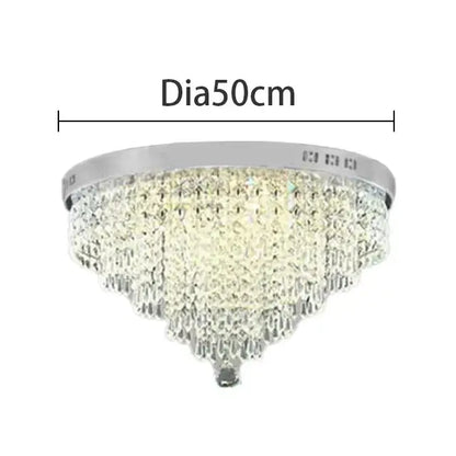 DecorBites crystal chandelier ceiling lamp with polished chrome frame and cascading clear faceted crystals for home decor