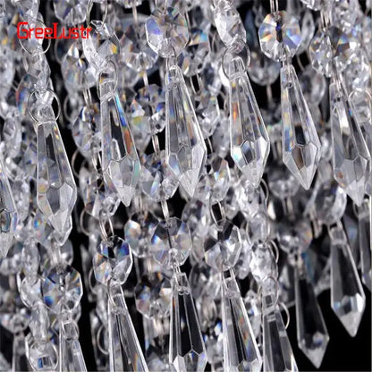 DecorBites™ clear crystal chandelier ceiling lamp with faceted teardrop and round beads for elegant home decor