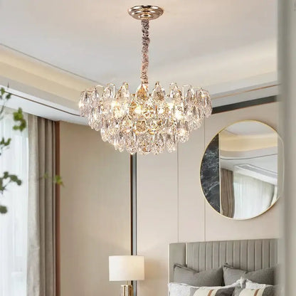 DecorBites crystal chandelier ceiling light with sparkling crystals gold-toned metal frame for living room and bedroom