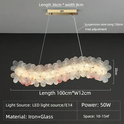 A decorbites crystal chandelier ceiling light with translucent white and pink glass petals and brass-finished mount