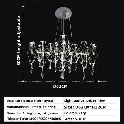 Silvery DecorBites crystal chandelier pendant light with modern stainless steel and crystal design for living spaces