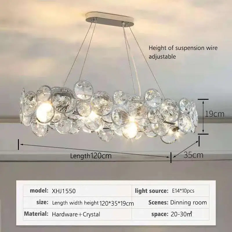 DecorBites™ crystal chandelier chrome pendant light fixture with clear crystal discs and sleek metallic frame for modern decor