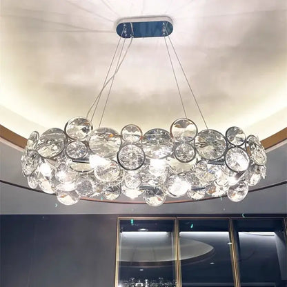 Decorbites crystal chandelier chrome pendant light fixture with clear faceted crystal discs for modern luxury lighting