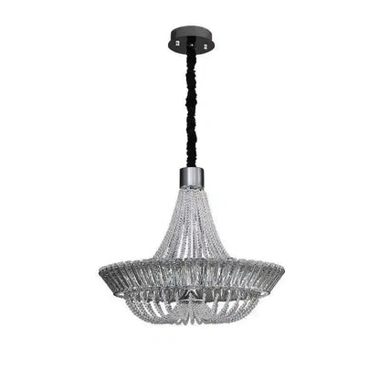 A decorbites crystal chandelier with black braided cord chrome accents and cascading glass tiers for living room lighting