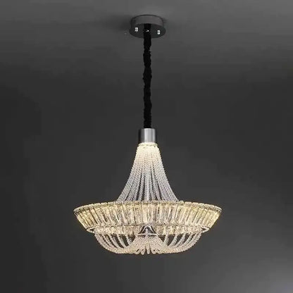 DecorBites crystal chandelier with chrome finish and clear faceted crystals for elegant living room lighting