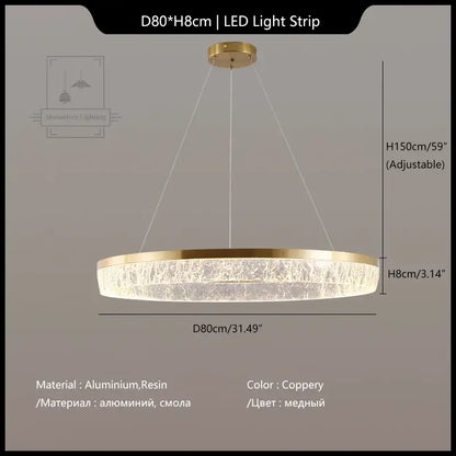 Coppery circular decorbites crystal chandelier pendant light with textured resin ring and aluminum frame for dining decor