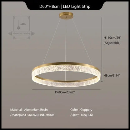 Coppery circular pendant light with textured resin ring and aluminum frame from decorbites crystal chandelier circular collection