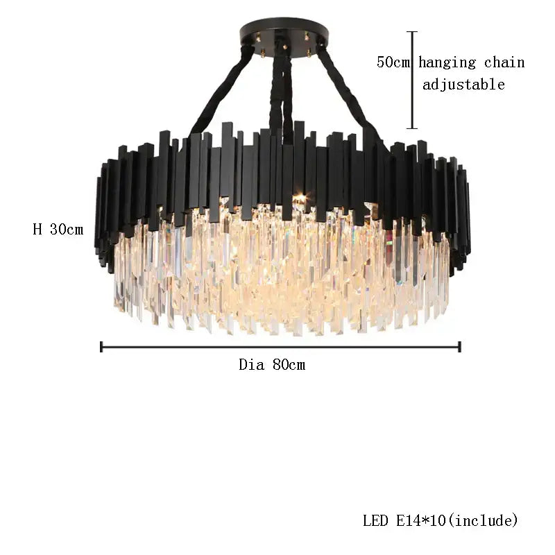 Black and clear crystal decorbites crystal chandelier with dimmable gold black stainless steel geometric design