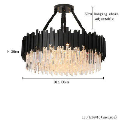 Black and clear crystal decorbites crystal chandelier with dimmable gold black stainless steel geometric design