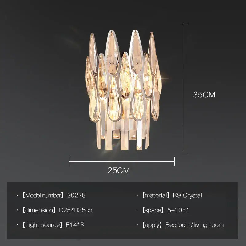 Elegant decorbites crystal chandelier wall sconce with teardrop k9 crystals in a cascading postmodern luxury design
