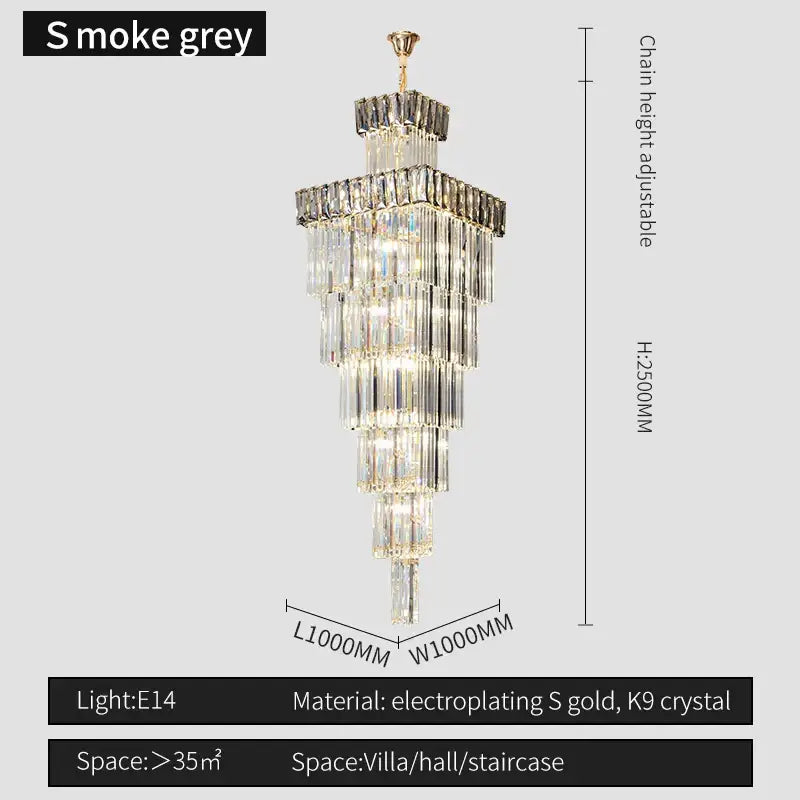 Decorbites crystal chandelier with cascading k9 crystal strands and electroplated gold finish in modern geometric style