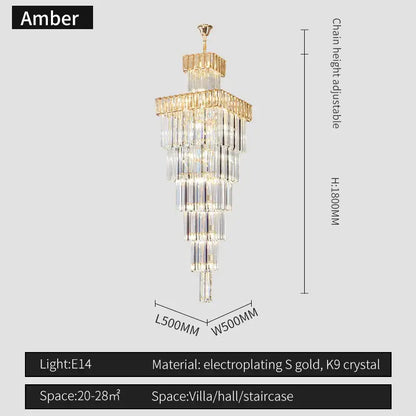 Amber brand decorbites crystal chandelier with tiered electroplated gold and k9 crystal elements for villa staircase lighting