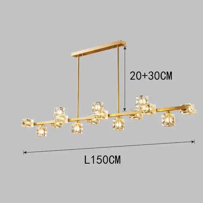 Gold-toned decorbites crystal chandelier with multiple crystal cube pendants for living and dining room lighting