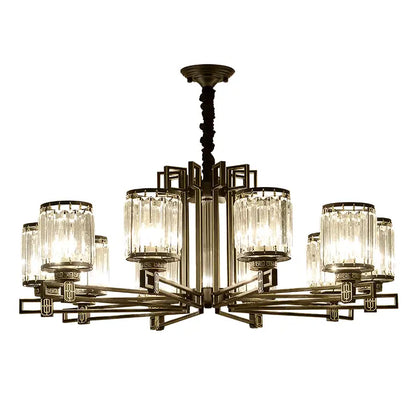 Antique brass decorbites crystal chandelier with clear crystal glass shades and geometric metal framework for elegant lighting