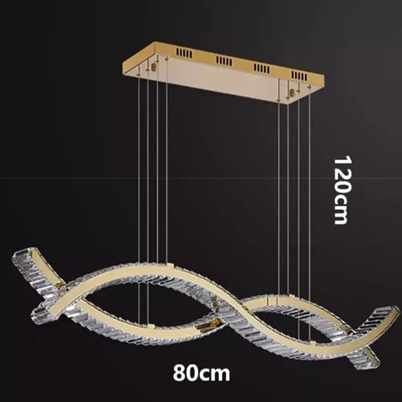 Gold-toned decorbites crystal chandelier pendant light with intertwined curved arms and embedded led lights for dining room