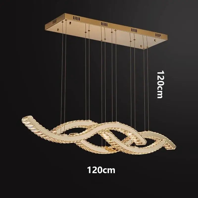 Gold-toned decorbites crystal chandelier pendant light with sleek ribbon design and crystal accents for dining room decor