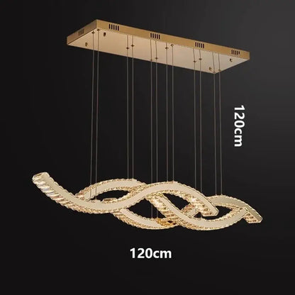Gold-toned decorbites crystal chandelier pendant light with sleek ribbon design and crystal accents for dining room decor
