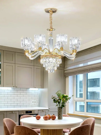 Luxurious decorbites crystal chandelier with gold-toned metal and faceted glass shades for elegant living spaces