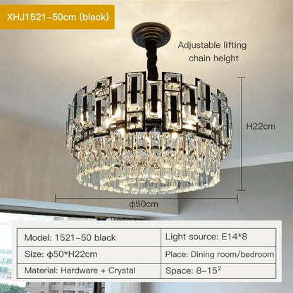 Decorbites crystal chandelier with black and clear crystals featuring modern geometric design for elegant home lighting