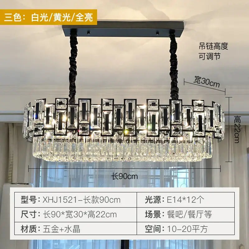 Elegant 90cm long decorbites crystal chandelier with black metal frame and clear crystals for modern dining rooms