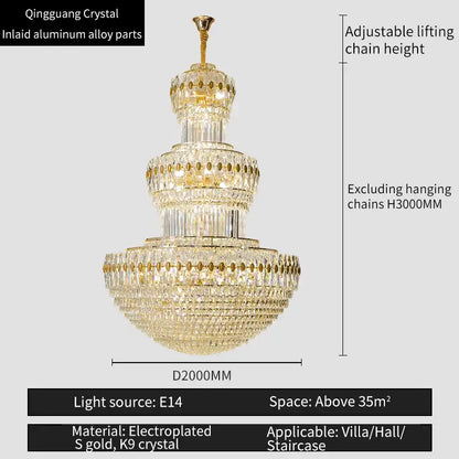Golden tiered decorbites crystal chandelier with clear crystal accents and electroplated gold frame for elegant lighting