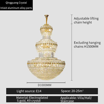 Decorbites crystal chandelier with multi-tiered cascading k9 crystal and electroplated gold alloy for elegant lighting