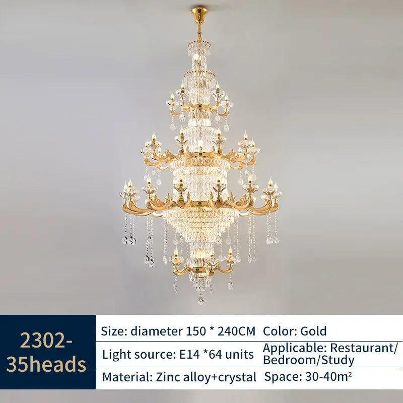 Gold-finished decorbites crystal chandelier with multiple tiers of crystal droplets and zinc alloy arms for elegant lighting