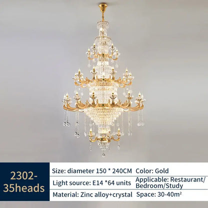 Gold-finished decorbites crystal chandelier with multiple tiers of crystal droplets and zinc alloy arms for elegant lighting