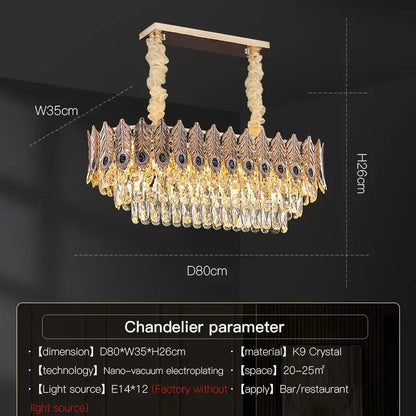 Gold-toned decorbites crystal chandelier with peacock feather design and cascading k9 crystal droplets for elegant lighting