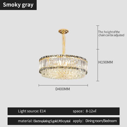 A sleek two-tiered decorbites crystal chandelier with gold electroplated frame and clear k9 crystal prisms