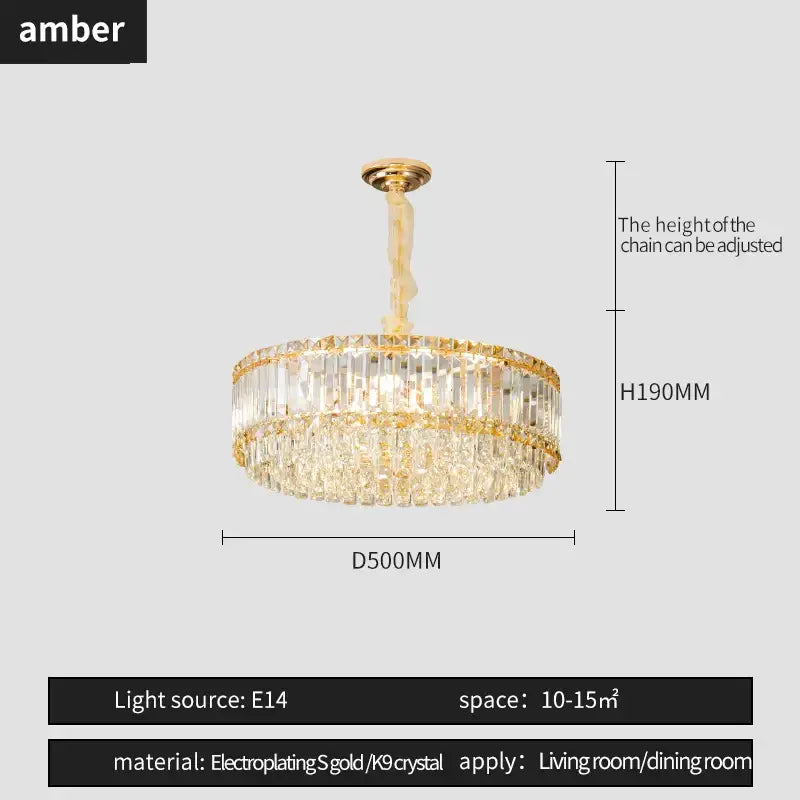 Gold electroplated decorbites crystal chandelier with two tiers of clear k9 crystals for living or dining room
