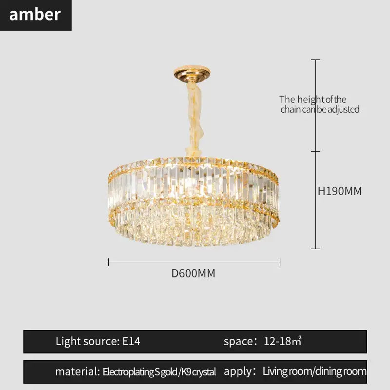 Gold electroplated decorbites crystal chandelier with two tiers of clear k9 crystal prisms for elegant modern lighting