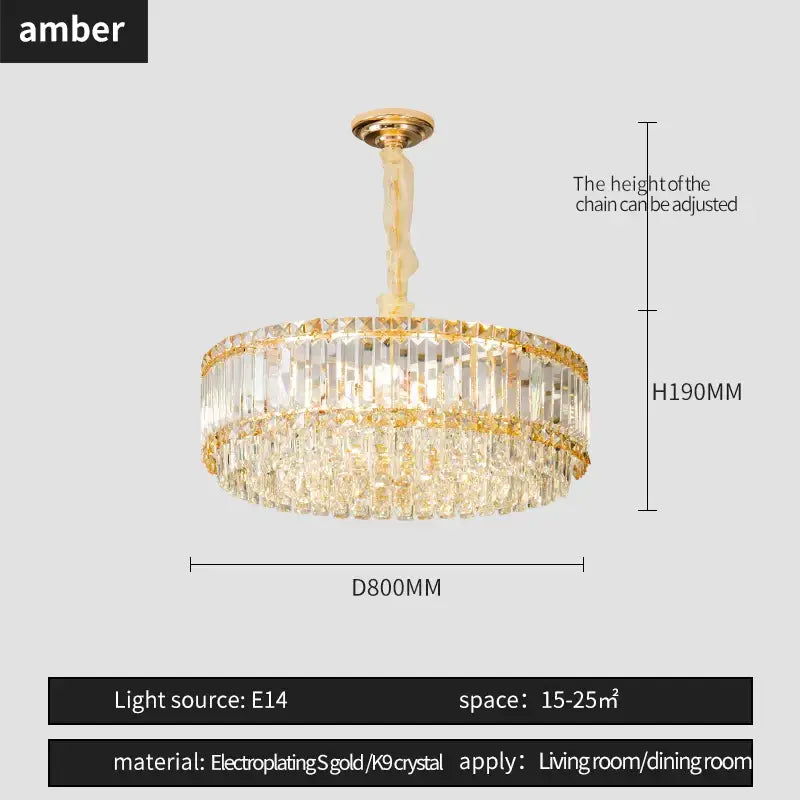 Gold electroplated decorbites crystal chandelier with clear k9 crystals for elegant living and dining rooms