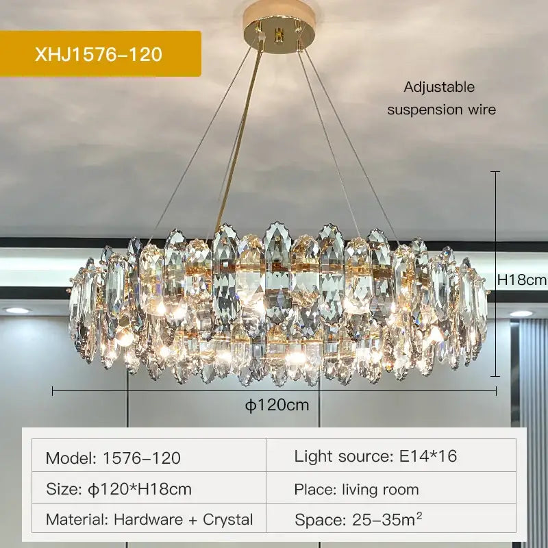 DecorBites crystal chandelier with gold-toned metal frame and clear crystals pendant light for living and dining rooms