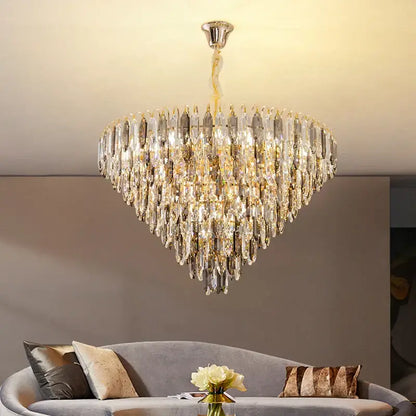 Decorbites crystal chandelier heart-shaped with clear and gold faceted crystals for elegant loft and lobby lighting