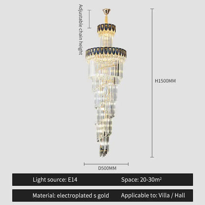 Elegant decorbites crystal chandelier with tiered cascading strands and gold electroplated accents for villa lighting