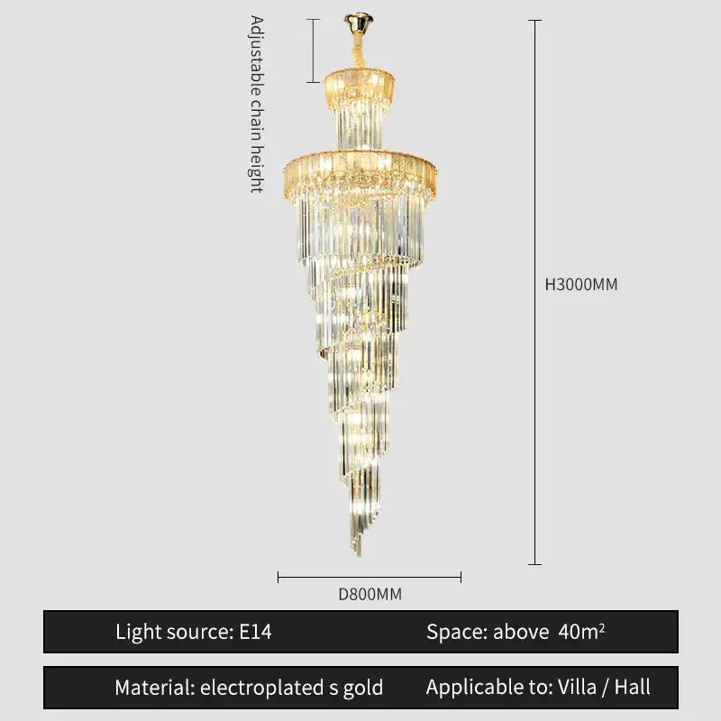 Gold electroplated decorbites crystal chandelier with cascading crystal tiers for elegant villa living room lighting
