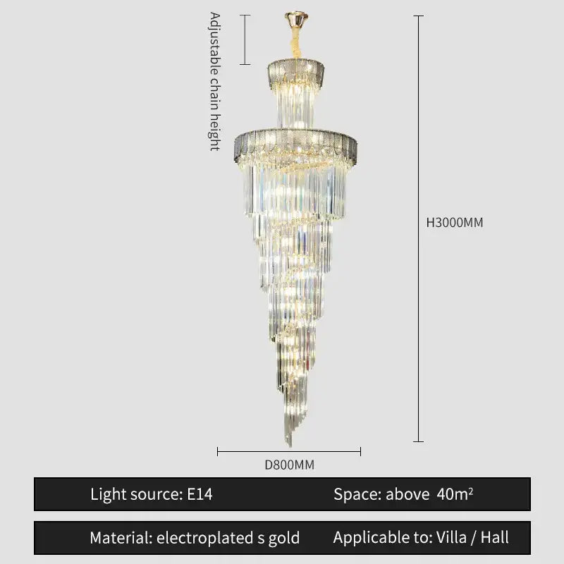 Elegant decorbites crystal chandelier with tiered crystals electroplated gold finish and adjustable chain for villa lighting
