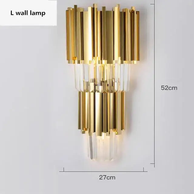 Gold-toned and clear glass tube wall lamp with modern cascading design from decorbites crystal chandelier collection
