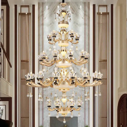 DecorBites crystal chandelier with gold-toned metalwork and clear crystal droplets for elegant living and bedroom decor