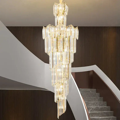 Decorbites crystal chandelier with cascading clear and gold glass rods for european villa hotel middle floor lighting