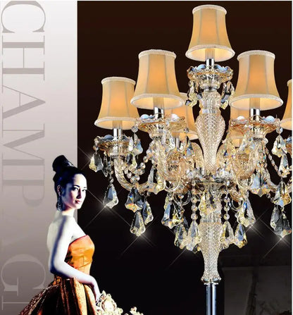 Elegant decorbites crystal chandelier floor lamp with warm lampshades and faceted crystals for living room decor