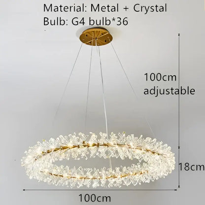 Gold-toned DecorBites crystal chandelier flower with circular design and 36 g4 bulbs encased in clear crystals