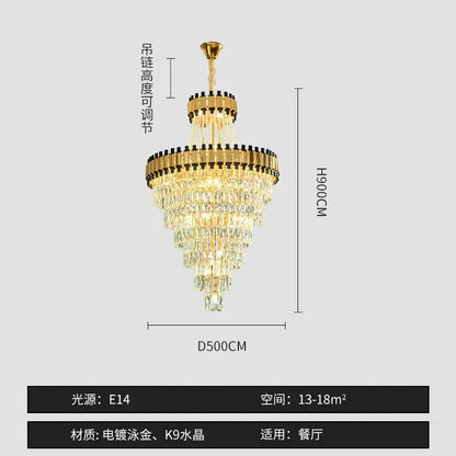 Gold-plated decorbites crystal chandelier with multiple tiers of clear crystal droplets for dining rooms and halls