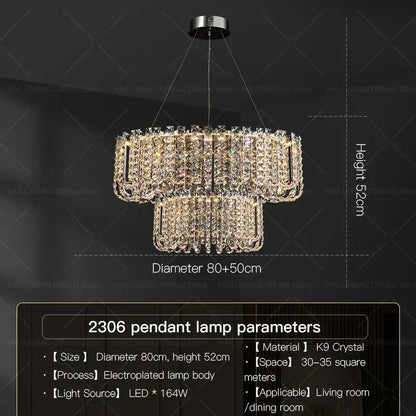 DecorBites crystal chandelier two-tiered with k9 crystal and electroplated metal frame for elegant European spaces