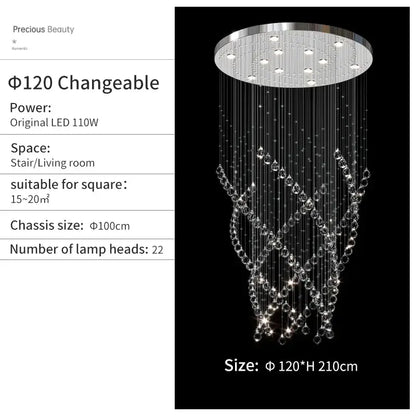 Modern decorbites crystal chandelier with silver frame and cascading clear crystal beads for high ceilings living room