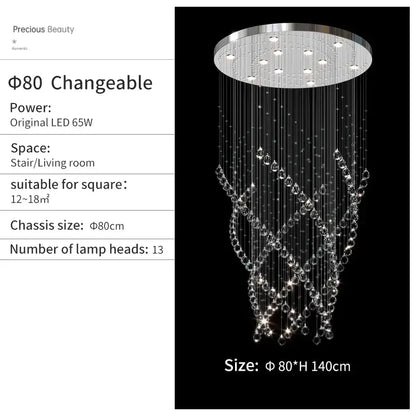Modern decorbites crystal chandelier with chrome finish and cascading clear crystal beads for high ceilings living room
